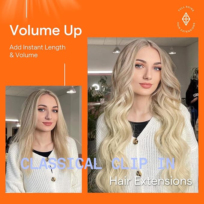 Full Shine Blonde Highlight Clip in Hair Extensions Blonde Hair Extensions Clip in Human Hair Balayage Human Hair Extension for Women for Long Hair 7 Pcs 22 Inch 120 G