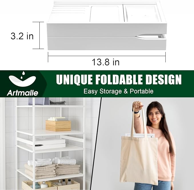 Artmalle Foldable Bathtub Caddy Tray for Tub, Bamboo Bathtub Tray Table with Book Holder for Home Spa Relax, Bathroom Accessories for Women Men with Free Soap Dish (Semi-Simple, White)