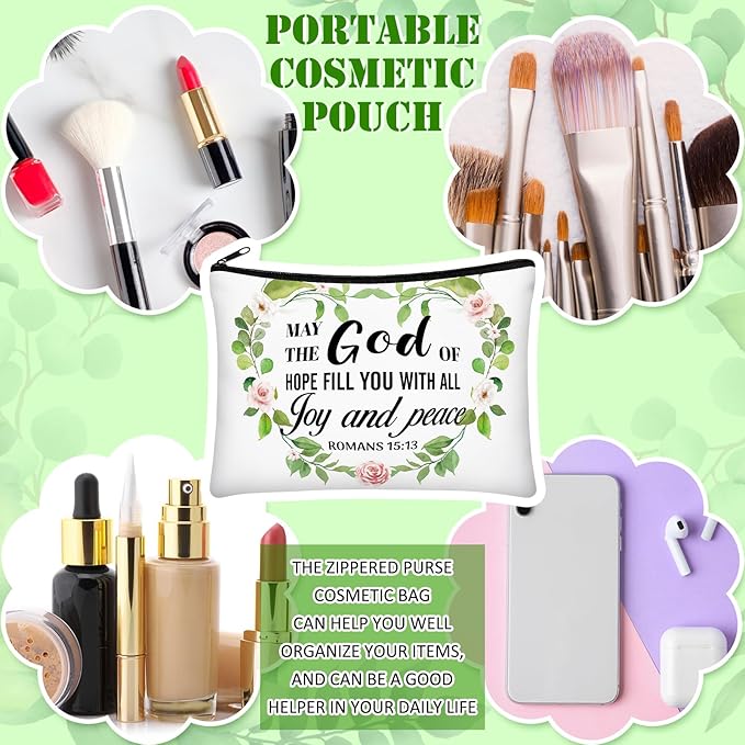 Pinkunn 16 Pcs Canvas Cosmetic Bag Bulk Inspirational Quotes Makeup Bags with Zipper Encouragement Travel Toiletry Pouch Appreciation Gift for Christmas Teacher Birthday Graduation(Bible Leaves)