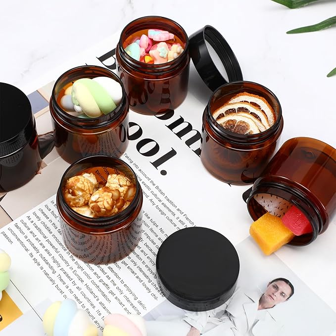 Tanlade Amber Plastic Jars with Lids Round Cosmetic Containers Amber Jars Refillable Containers for Powder Liquid Food Storage Kitchen Cosmetic Lotion Ointments Creams Essential Oil (2 oz)