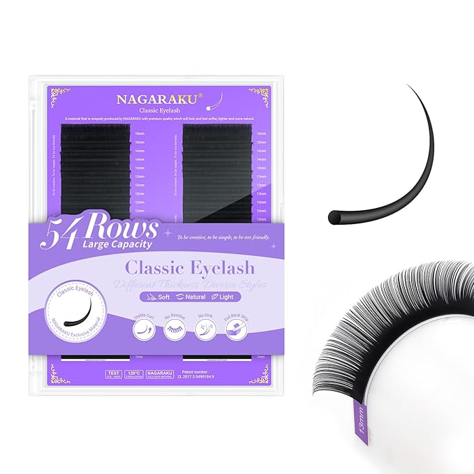 NAGARAKU Eyelash Extensions 0.07mm D Curl 7-15mm Mixed Length Individual Lashes Extensions Classic Matte Black 54 Rows Large Tray Soft Natural Professional Beauty Salon Lash Supplies