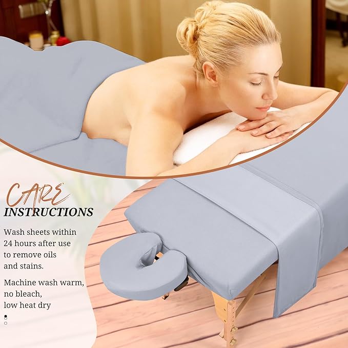 18Pcs 6 Sets Massage Table Sheets Set 3 Piece Set Includes Massage Bed Sheets, Massage Bed Cover Massage Face Rest Cover, Spa Bed Cover Massage Sheets Sets for Beauty Salon and Home Spa (Light Grey)