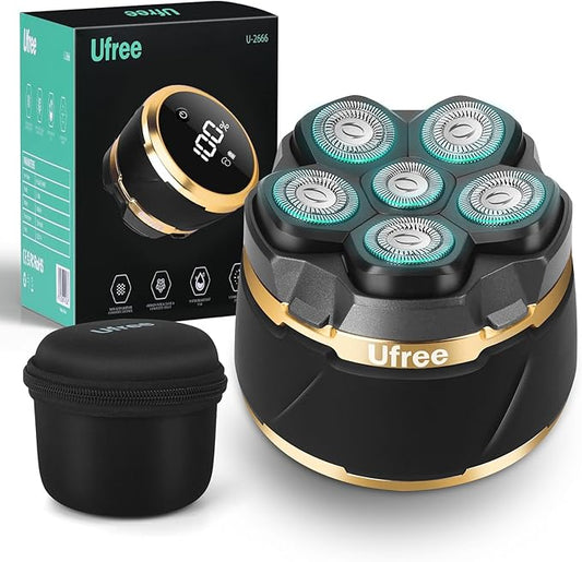 Ufree Head Shavers for Bald Men, Electric Shavers Razor, Rechargeable Bald Head Razor, Magnetic 6D Rotary Shaver, Waterproof Face Beard Trimmer Mens Grooming Kit, Gifts for Men