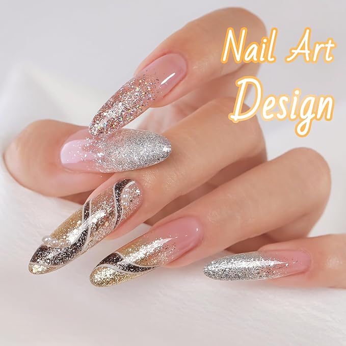 Double Rhythm 0.5 Oz Glitter Gel Polish Set of 6 Color with Display Borad 15 ml Full Size Kit Shimmer Reflective Sparkle Soak Off Manicure Salon DIY at Home (Rose Gold Silver Black Bright-T6-38)