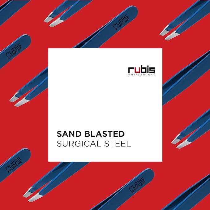 Rubis Classic Stainless Steel Slanted Tweezers for Precise Eyebrows and Hair Removal, 1K109, Made in Switzerland, Blue