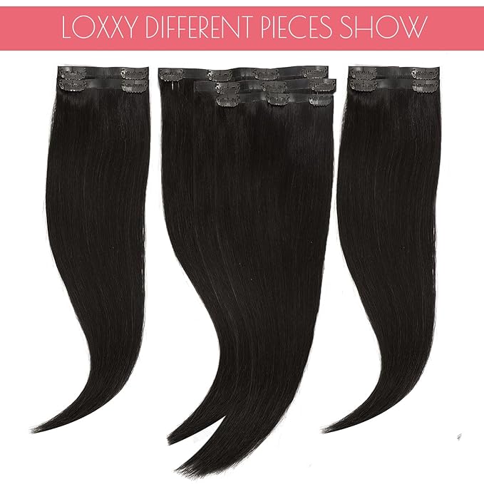 Loxxy Seamless Human Hair Clip-in Extensions Natural Black 16Inch 7Pcs 130g Real Human Hair Ultra Invisible PU Weft Silky Straight Seamless Hair Extensions