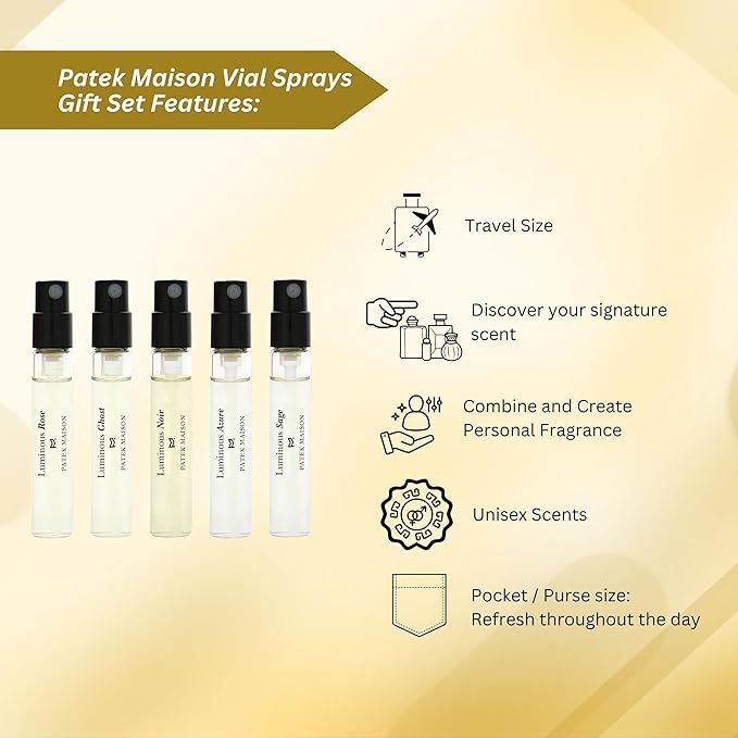 Patek Maison Perfume for Women and Men Luminous Discovery Gift Set Mini Vial Sampler Sprays EDP 0.10 Fl oz