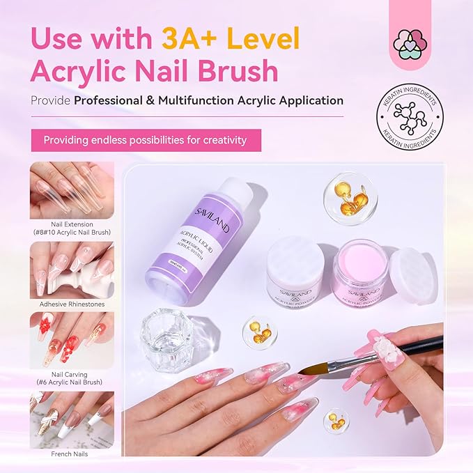 SAVILAND Acrylic Nail Kit with Drill: Professional Set for Beginners with Everything 30g Acrylic Powder & 50ml Monomer Liquid Nail Brush Files Forms Tools Extension Nail Kit Gift Home DIY Salon Nails