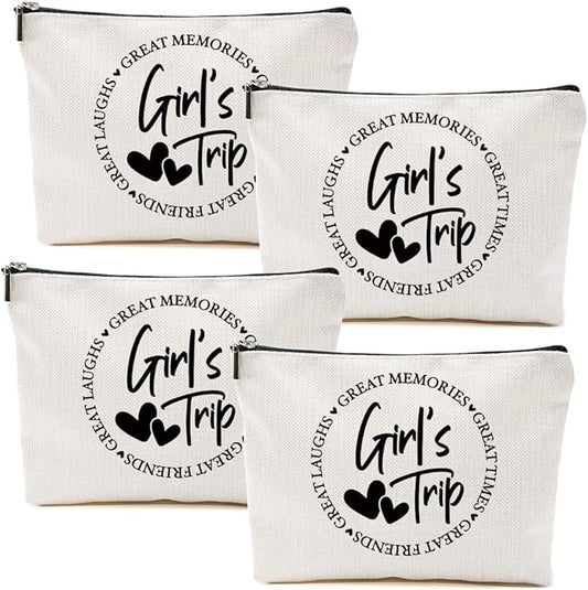 4Pcs Girls Trip Gifts Favors, Girls Weekend Gifts Makeup Bag, Bestie Gifts Weekend Bag Vacation 2025 Cosmetic Bag, Friendship Gifts for Women Best Friend, Graduation Wedding Gifts Toiletry Bag