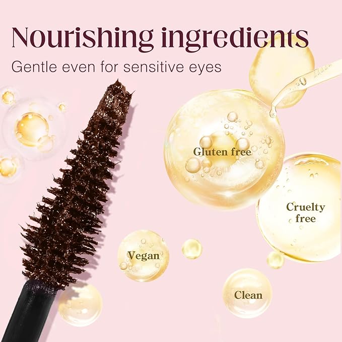 Unidollss Tubing Mascara Volume and Length Brown Lengthening Long Lasting All Day, No Smudging, No Clumping, Washable Voluminous Tubing Mascara for 30+ Women, Gluten-free Safe for Sensitive Eyes