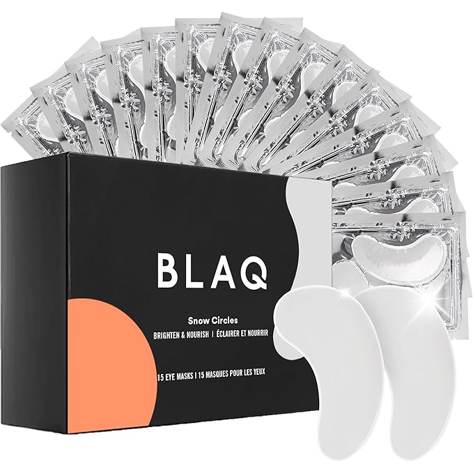 BLAQ Snow Circles Premium Under Eye Hydrating Patches for Dry Skin, Dark Circles and Puffiness. Snow Mushroom, Green Tea, Marine Algae, Vegan and Cruelty-Free, 15-Pack
