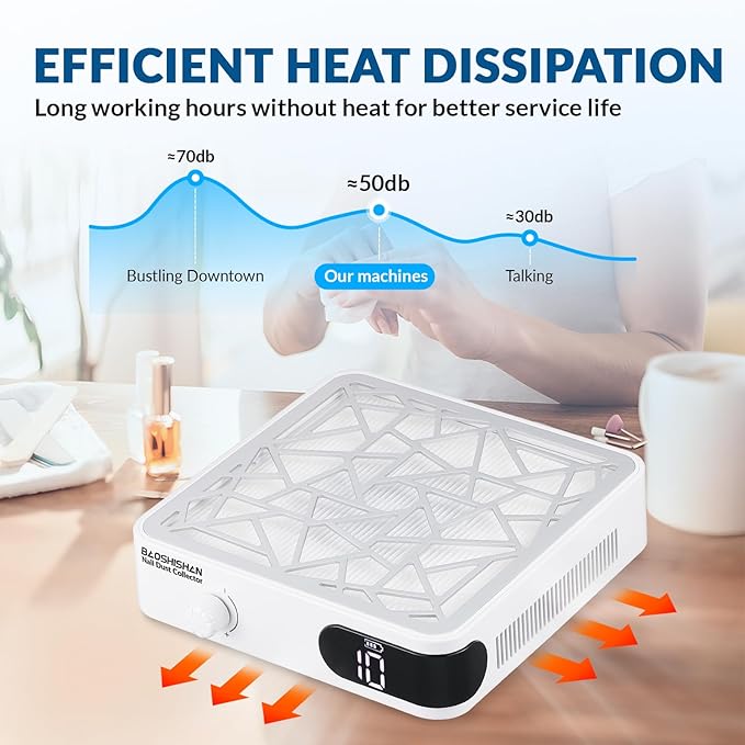 BAOSHISHAN Nail Dust Collector, 50w Rechargeable Nail Vacuum Dust Extractor with 2 Reusable Filters, Low Noise Nail Vacuum Fan for Nail Polishing Home Salon