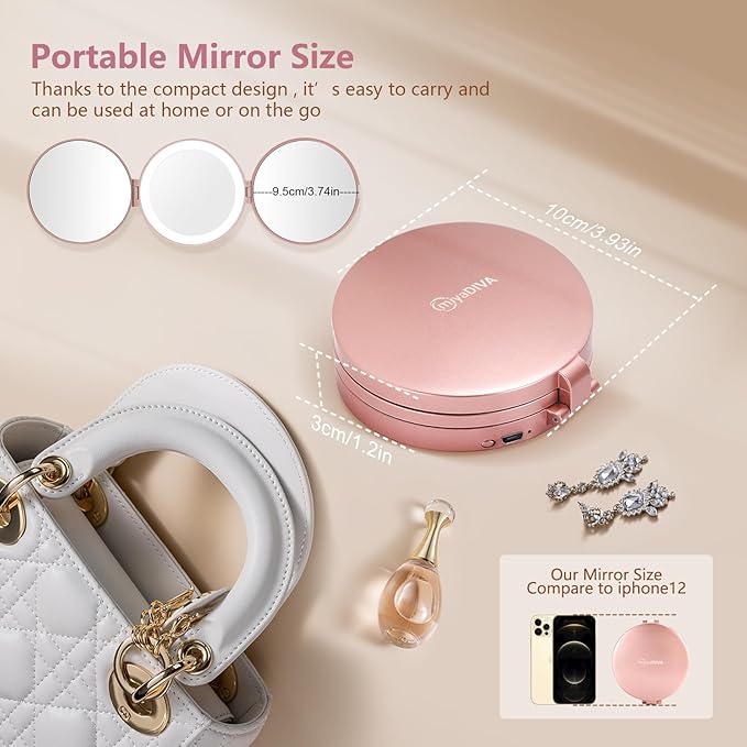 MIYADIVA Compact Travel Mirror with Light - 1X/10X/30X Magnification, Brightness Adjustment & 3 Color Lights