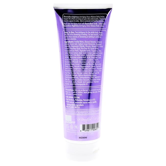 BeautyFit BeautyBum Nighttime Anti-Aging Stress Release Body Lotion - Helps with Muscle Recovery - Moisturizes and Smoothes Skin - Minimizes Dimples and Unwanted Skin Texture - Lavender Dream - 8 oz