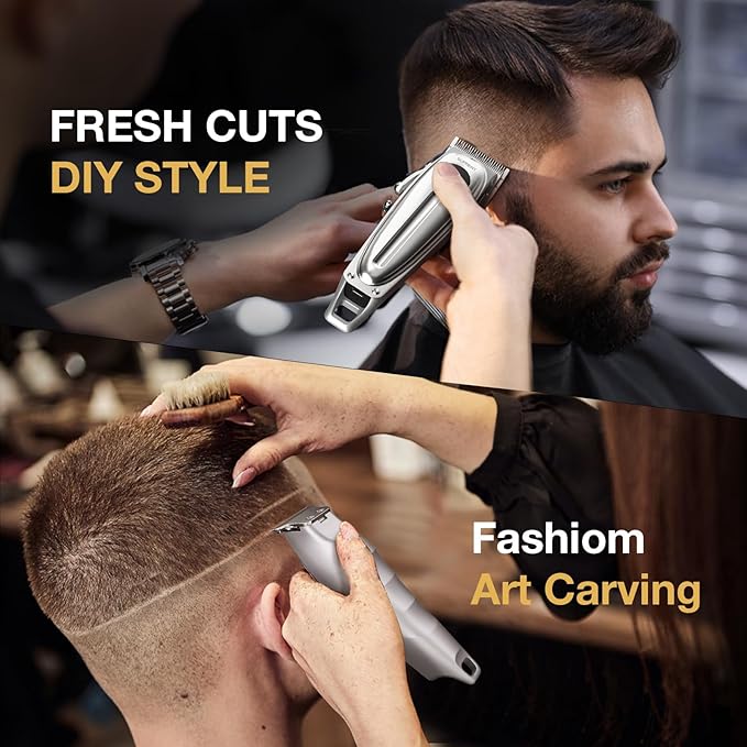 SUPRENT Professional Rechargeable Hair Clipper-Hair Clippers for Men, Cordless Hair Cutting Kit with LED Display (Silver)