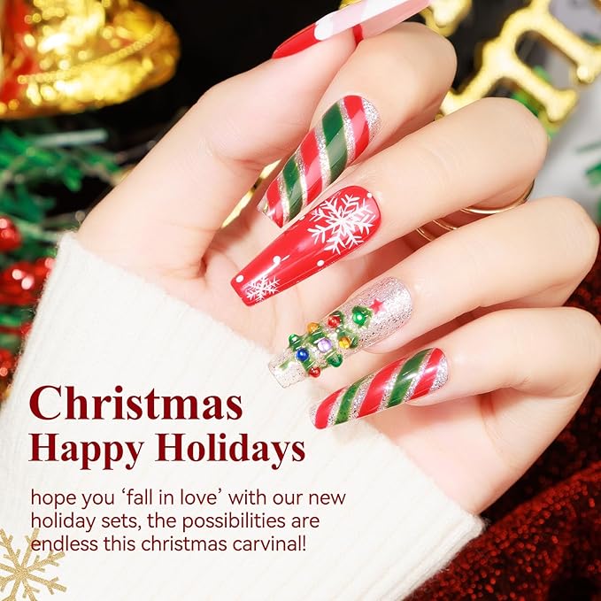 MIZHSE Gel Nail Polish Set, 6 Colors Sparkle Green Glitter Gold Silver Gel Polish Dark Green Dark Red Gel Polish Kits Soak Off Nail Art Manicure Home New Year Day Gifts for Ladies