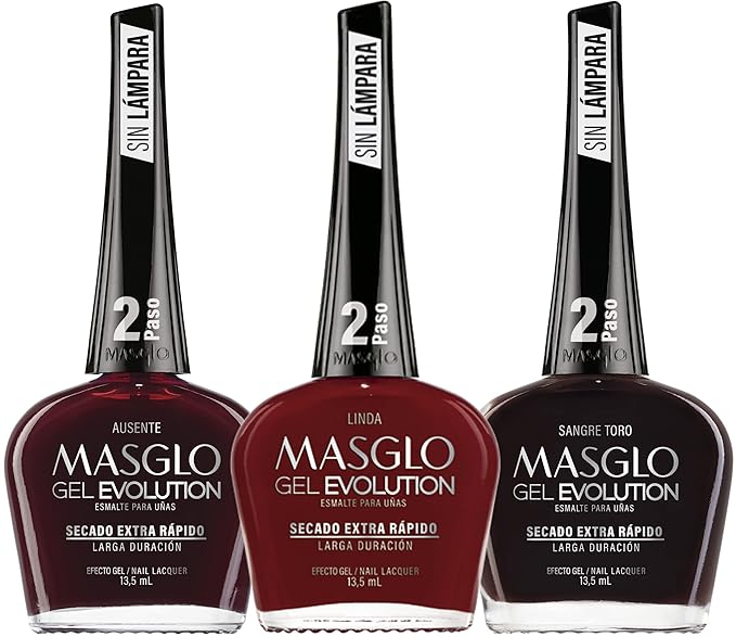 MASGLO Gel Evolution – Set of 3 Nail Polishes No UV/LED Lamp Needed, Fast-Drying, 12-Day Wear, 14-Free Formula, High-Gloss Finish, vegan (0.5 oz Each) h