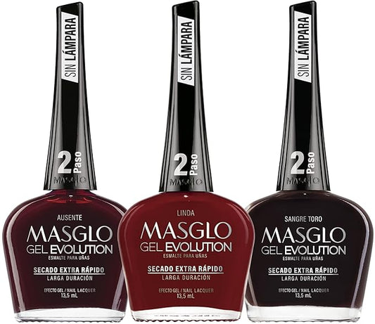 MASGLO Gel Evolution – Set of 3 Nail Polishes No UV/LED Lamp Needed, Fast-Drying, 12-Day Wear, 14-Free Formula, High-Gloss Finish, vegan (0.5 oz Each) h