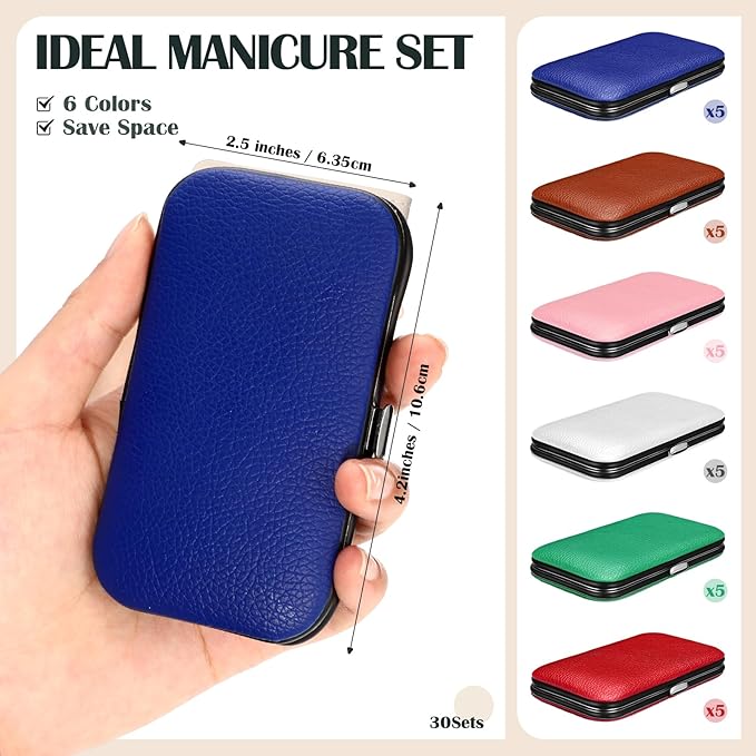 30 Sets Bulk Gifts for Women Manicure Set Bulk Professional Nail Care Kit Nail Clippers Kit 8 in 1 Stainless Steel Pedicure Set with Travel Case for Women Men(Litchi Rind Print)