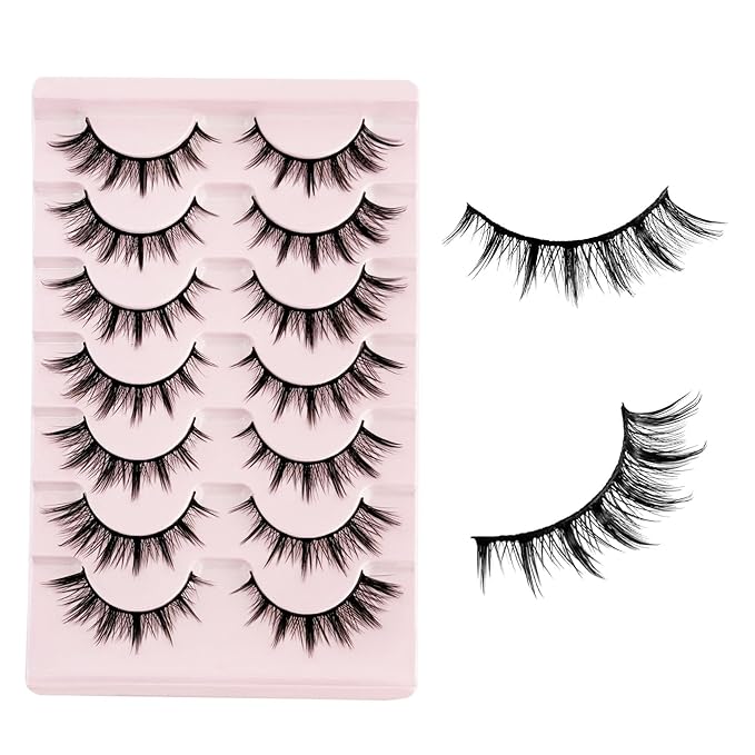 Manga Lashes Cat Eye Lash NINGLASH False Eyelashes Natural Look Wispy Fake Eyelash 13mm Faux Lashes Strips 7 Pairs Lash Pack
