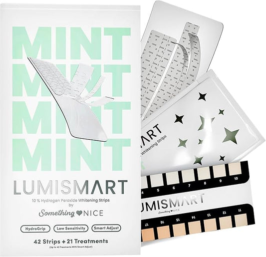 Something Nice Lumismart Whitening Strips - Dentist-Designed, Enamel Safe, up to 42 Treatments with Smart Adjust - Teeth Whitening Strips in Mint for Sensitive Teeth