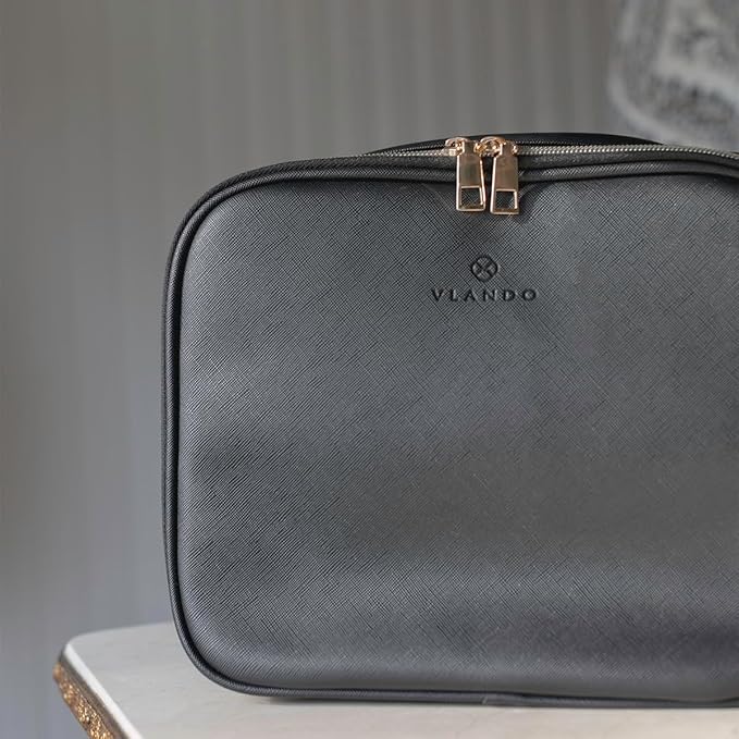 Vlando Toiletry Bag, Large Wash Bag, Travel Cosmetic Make-up Bag, Multi-compartment with Dividers for Cosmetics Makeup Brushes Toiletry Jewelry Accessories, Black