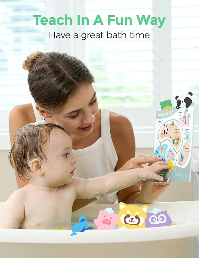 Momcozy Natural&Organic Essential Oil Bath Bombs,14 Pcs Bubble Bath Fizzy Balls with Cute Panda Animal Shapes,Bath Bombs Gift Set for Kids Girls Boys Toddler,Ideal Gift for Easter Egg,Bath Bomb Kit