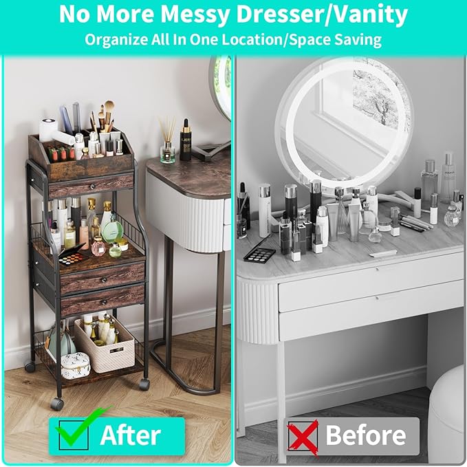 HapiRm Floor Makeup Organizer Storage - Vanity Skincare Make Up Organizers and Storage with Drawers, Cosmetics Display Cases Holder for Skin Care Nail Polish Perfume Makeup Brush