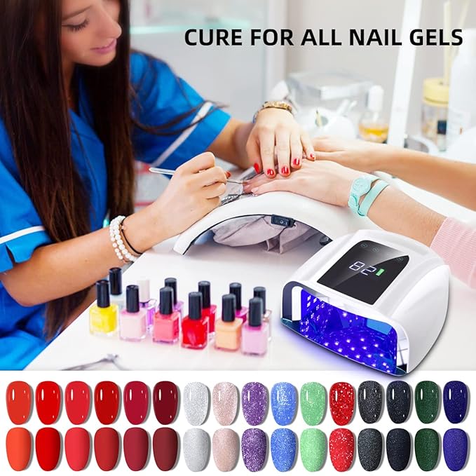 96W Rechargeable UV LED Nail lamp,Cordless Nail Dryer with Removable Stainless Steel Bottom,Professional Curing Lamp for Fingernail and Toenail, Auto Sensor & Quick Dry Nail Machine (White)