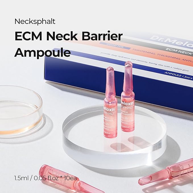 Necksphalt Neck ECM Barrier Ampoule for Anti-Aging Neck Skin, Tightening and Wrinkles for an Even Skin Tone and Neck Lift, 1.5ml*10ea