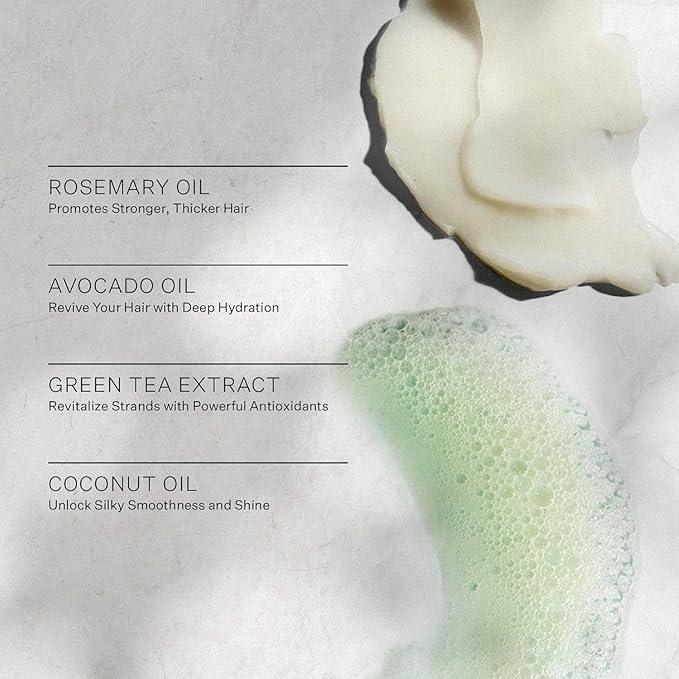 REMILIA Green Goddess Vegan Rosemary Shampoo and Conditioner Set for Dry, Damaged Hair w/Avocado Oil, Coconut Oil, Green Tea Extract