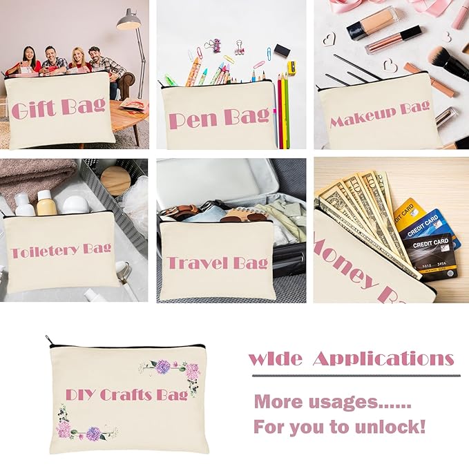 Koolmox 30 Pencil Pouch with Zipper 8x5'', Cotton Canvas Toiletry Pouch, Bulk Plain Cosmetic Bags for Women Pencil Case Vinyl Projects Crafts, Beige Make Up Pouches with Black Zippers