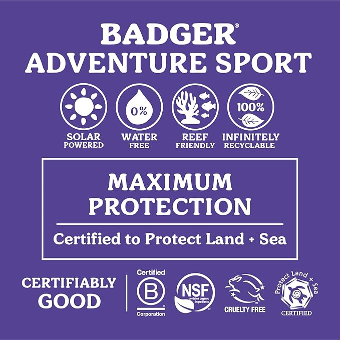 Badger Biodegradable Reef Safe Sunscreen, SPF 50 Unscented Zinc Oxide Sunscreen, 98% Organic Ingredients, Water Resistant Adventure Sport Sunblock, 2.9 fl oz, 2-Pack
