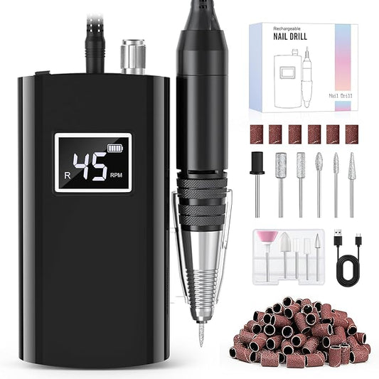 Beloving Portable Nail Drill Professional, 45000RPM Rechargeable Nail Drill Electric File Machine for Acrylic Gel Polish Remover, Cordless Nail Kit for Manicure Pedicure with 11 Bits for Salon Home