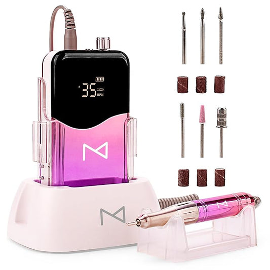 M Mase- Professional Nail Drill Machine - 2-in-1 Nail File - Cordless, 35000 RPM, HD Display - Gift for Her - Electric Nail Drill for Professional & Home Use (Unicorn Purple)