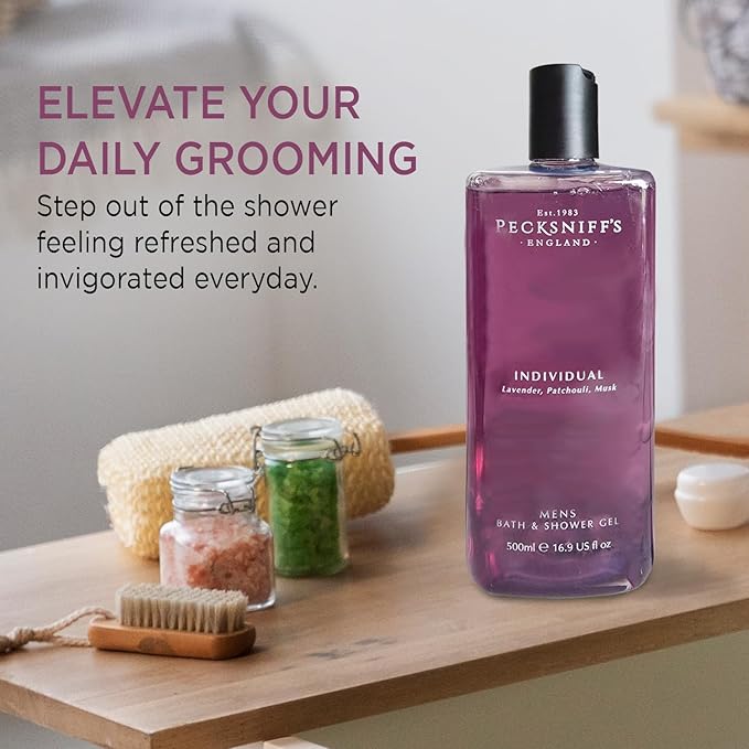 Pecksniff's Men's Individual Bath & Shower Gel Body Wash 500ml - Luxurious Lavender, Patchouli & Musk Scent - Nourishing & Hydrating Formula for All Skin Types
