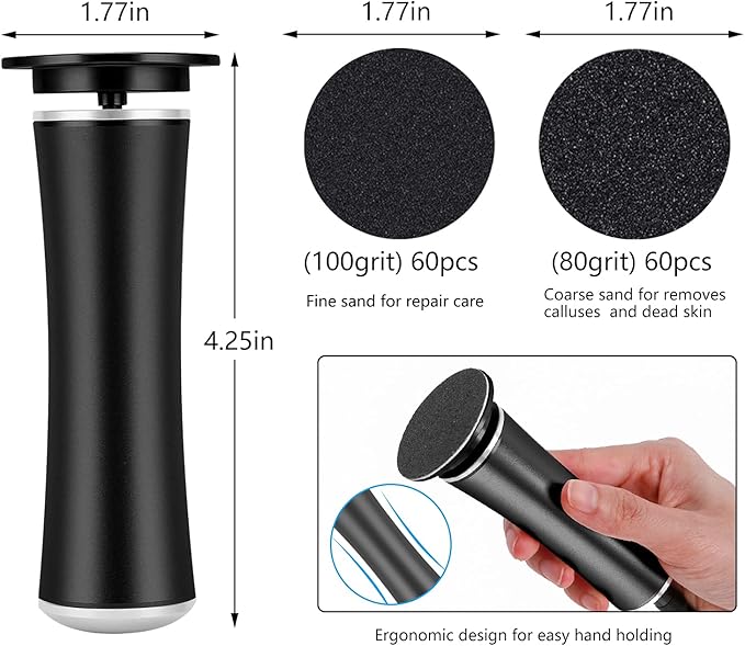 Electric Foot File Callus Remover Professional Foot File Pedicure Tools Adjustable Speed 120pcs Replacement Sandpaper disc Easy to Remove Cutin Dead Skin calluses(Black 120pcs)