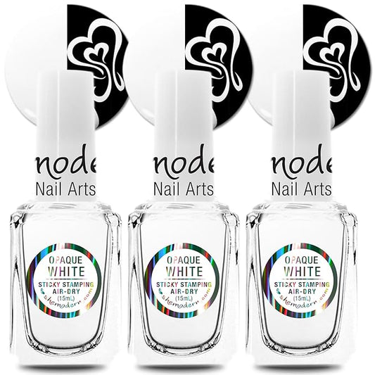 SheModern STICKY WHITE Opaque Stamping Polishes (Set of 3) For Nail Art Design Air Dry Collection. More Transfer Time with Tacky Surface for Easy Adhere of Pigment, Glitter