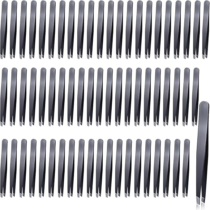 64Pcs Slanted Lash Tweezer for Women Men, Professional Stainless Steel Tweezers High Precision Tweezers Bulk for Ingrown Hair Removal Eyelash Extension Plucking Blackhead