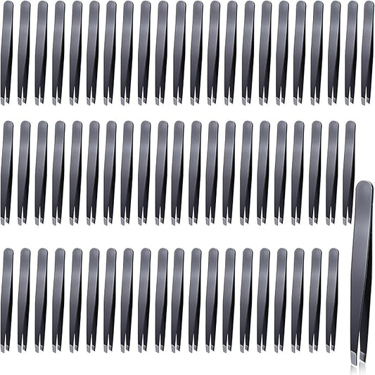 64Pcs Slanted Lash Tweezer for Women Men, Professional Stainless Steel Tweezers High Precision Tweezers Bulk for Ingrown Hair Removal Eyelash Extension Plucking Blackhead