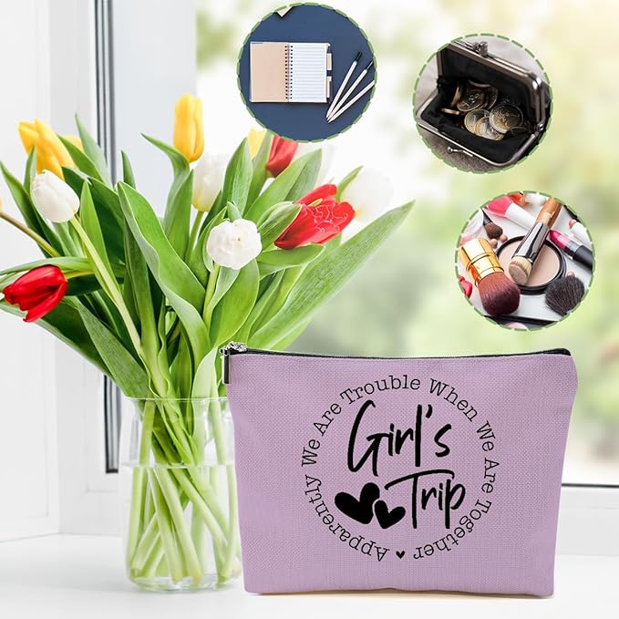 4Pcs Girls Trip Gifts Favors, Girls Weekend Gifts Makeup Bag, Vegas Gifts Weekend Bag 2025 End of Year Vacation Cosmetic Bag, Friendship Gifts for Women Friend, 2025 Vegas Souvenir Gifts Toiletry Bag