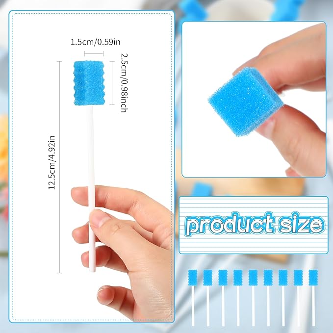 500 Pcs Disposable Oral Swabs for ElderlyToothbrush OralToothettes Oral Swabs Bulk Dental Swab Sticks 4.92" Sponge Individually Wrapped Care for Mouth(Blue)