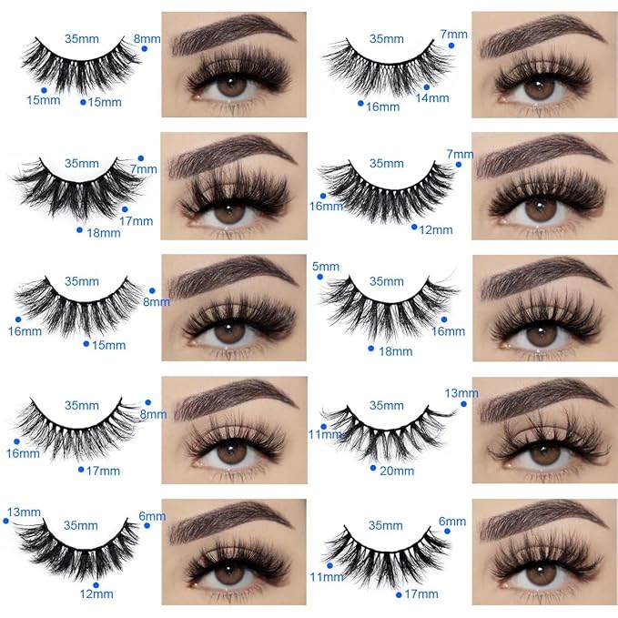 FARRED Wholesale Fluffy Dramatic Bulk Lashes Mix 10 Styles 50 pairs Pack Individual Box 10-18mm Volume Faux Mink Eyelash Thick 8D Fake Lash Short Natural Look Eyelashes (style i-50 pairs)