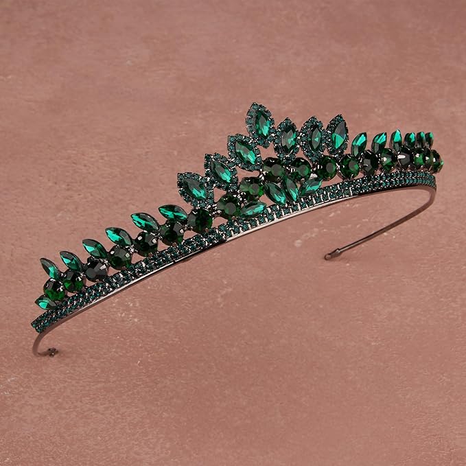 LIMELIA Women's Tiara for Henna Wedding Party|Glitter Hair Accessories for Bridal Birthday Pageant Prom Halloween Costume Christmas Party, Queen Princess Crowns | Leaf Model-Green