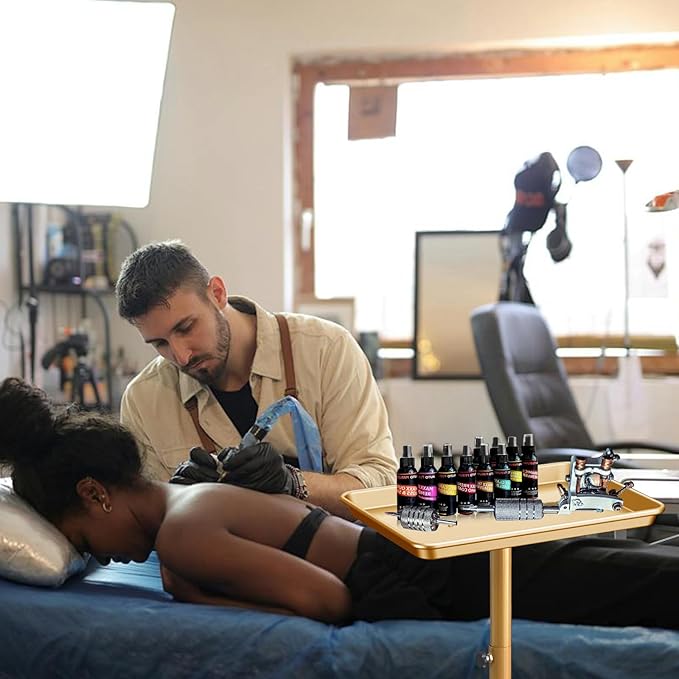 Salon Tray on Wheels, Gold Salon Tray Cart with Adjustable Height, Metal Service Instrument Storage Tray for Salon&Home Use