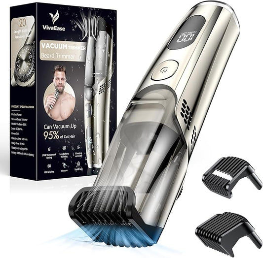 Vacuum Beard Trimmer for Men, New Version Adjustable Precision Trimming Length with 2 Comb, Electric Cordless Vacuum Trimmer for Beard, Waterproof and Rinses Easy, Blades for Skin fit