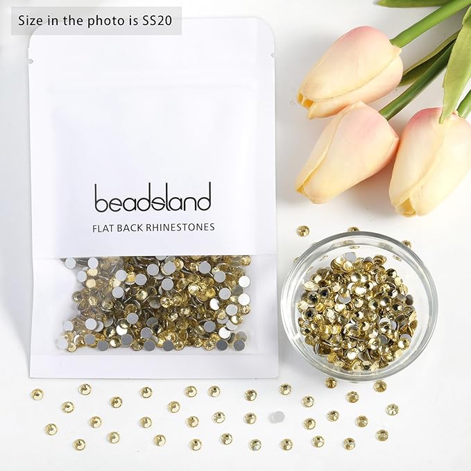 Beadsland 288pcs Flat Back Crystal Rhinestones Round Gems for Nail Art and Craft Glue Fix, Jonquil, SS30, 6.3-6.5mm