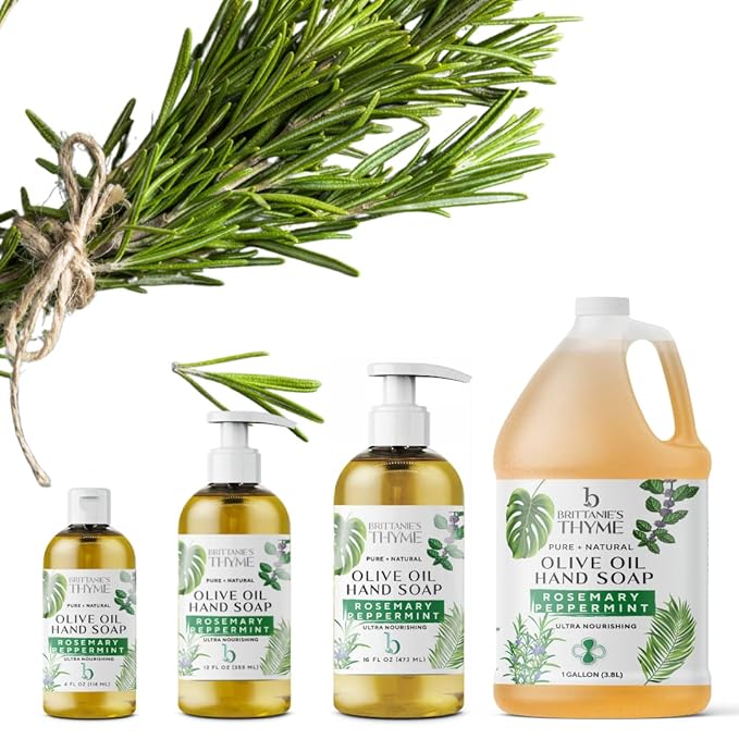 Brittanie's Pure Organic Castile Liquid Olive Oil Soap Refill, Rosemary Peppermint, 1 Gallon | Face, Body Wash, Dishes, Pets & Laundry | Vegan & Gluten Free Non-GMO