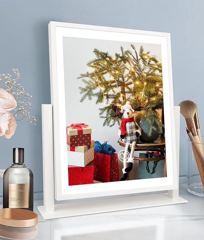Beelux Makeup Mirror with Lights Lighted Up Vanity Mirror with Touch Control 3 Color Lighting Modes Dimmable 360°Rotation for Vanity Desk Tabletop 13Inch Christmas Birthday Present