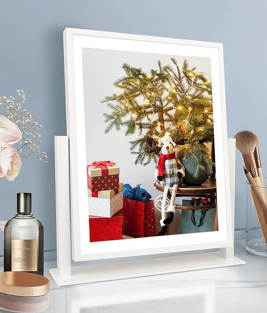 Beelux Makeup Mirror with Lights Lighted Up Vanity Mirror with Touch Control 3 Color Lighting Modes Dimmable 360°Rotation for Vanity Desk Tabletop 13Inch Christmas Birthday Present